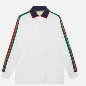 Gucci Web-stripe Detail Long Sleeve Polo in White Sz XL